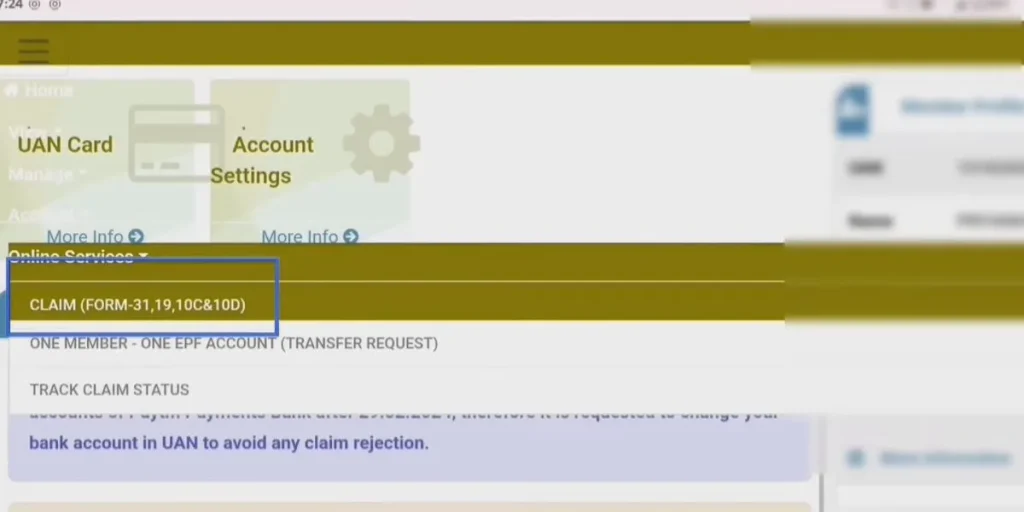 PF Withdrawal claim option form